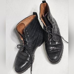 Vintage Eric NY Croc Lace-Up Quilted Boots